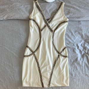 Ivory beaded Bebe mini dress